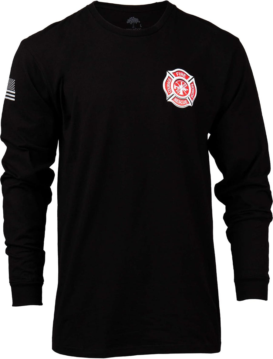 Fire & Rescue Maltese Cross | Firefighter Fire Courage Honor Men Women Long Sleeve T-Shirt - Black