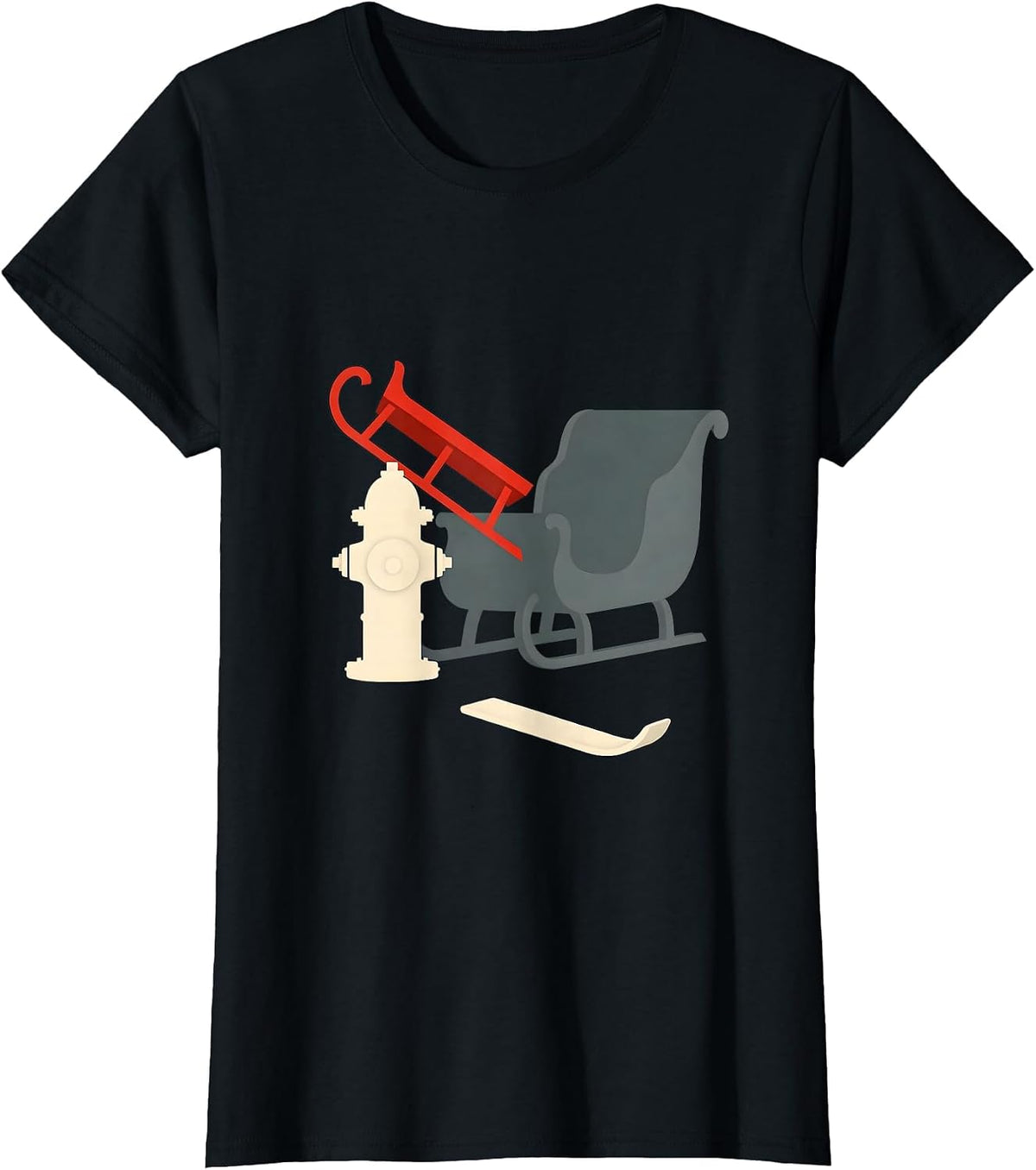 Women's Fire Hydrant Sleigh Minimalist Firefighter Christmas T-Shirt - Black