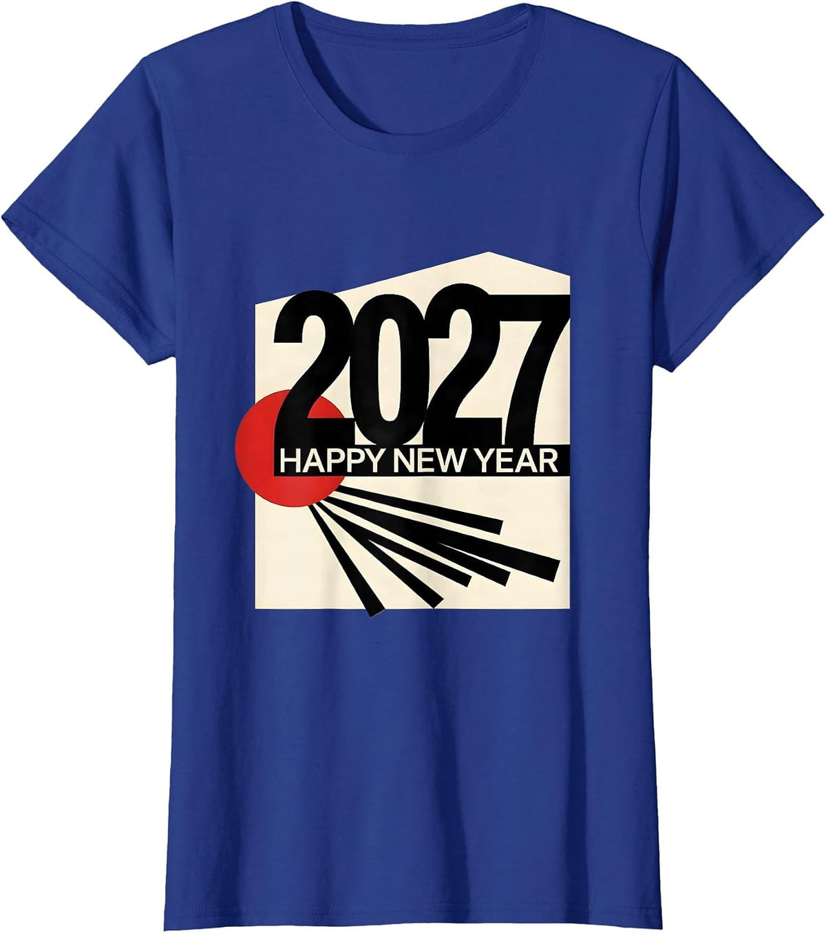 Women's Happy New Year 2027 Bauhaus Modernist Party Host Keepsake T-Shirt - Royal Blue