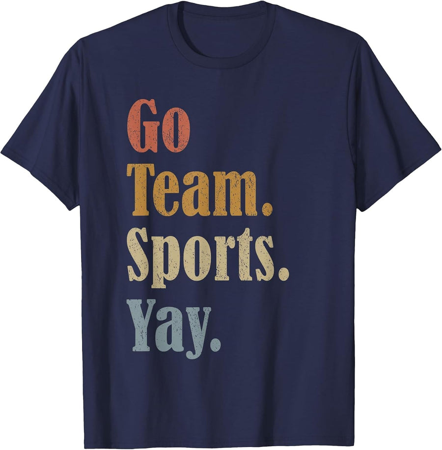 Vintage Go Team Sports Yay Funny Game Day Men Women Kids T-Shirt - Navy Blue