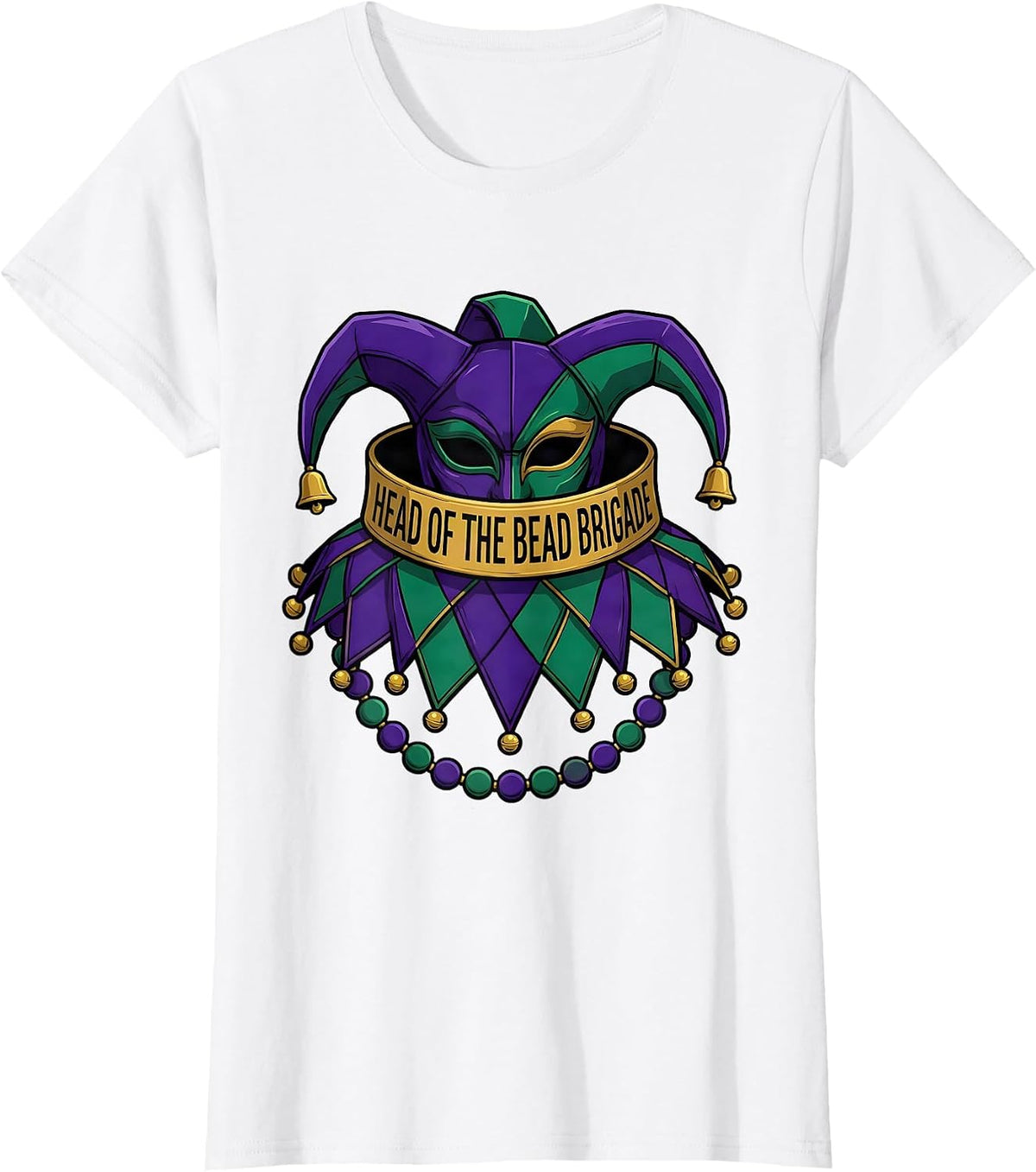 Head of the Bead Brigade Mardi Gras Carnival Jester Party T-Shirt - White