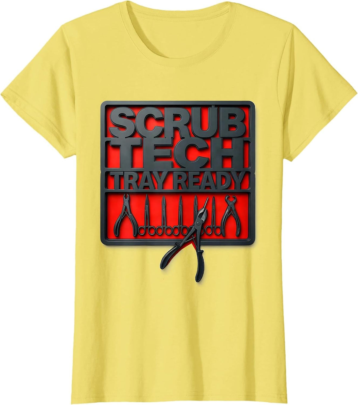 Women's Scrub Tech Tray Ready Stencil Graphic Surgical Tech T-Shirt - Lemon Yellow
