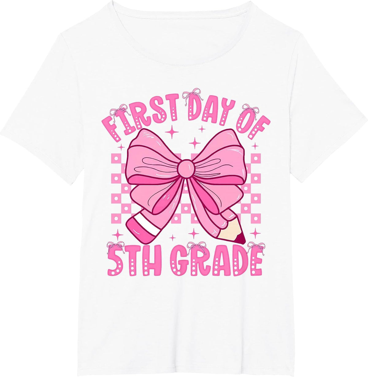 First Day of 5th Grade Coquette Bow Back to School Girls T-Shirt - White