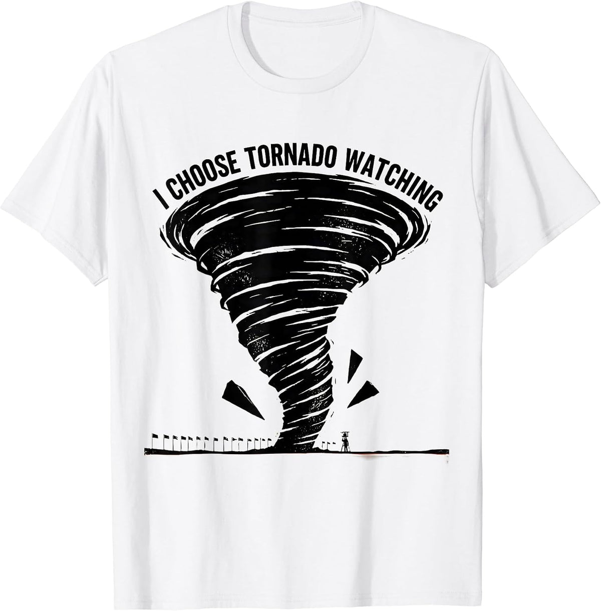 Men's I Choose Tornado Watching Linocut Storm Chaser Meteorology T-Shirt - White