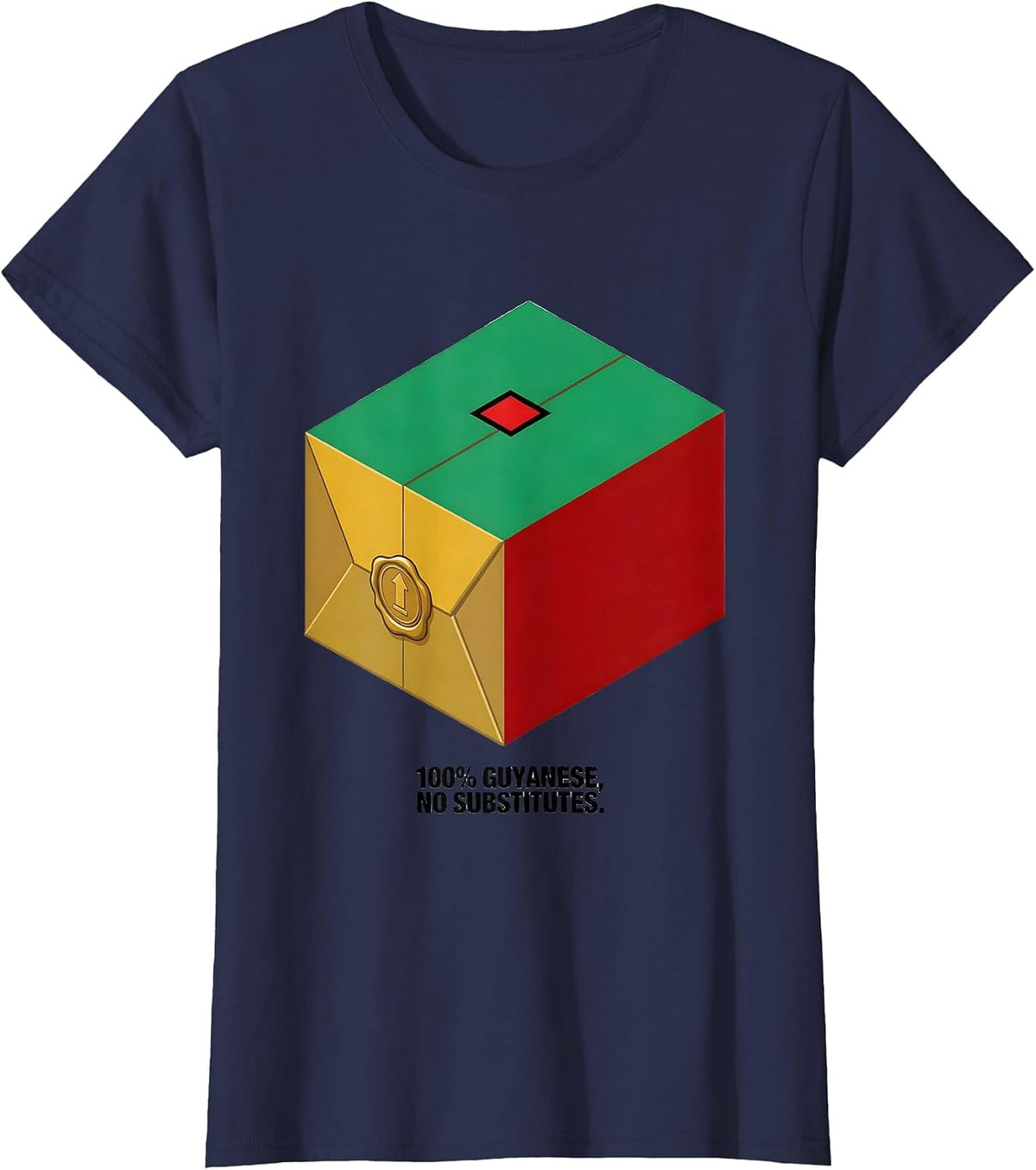 Women's 100% Guyanese No Substitutes Isometric Flag Pride T-Shirt - Navy Blue
