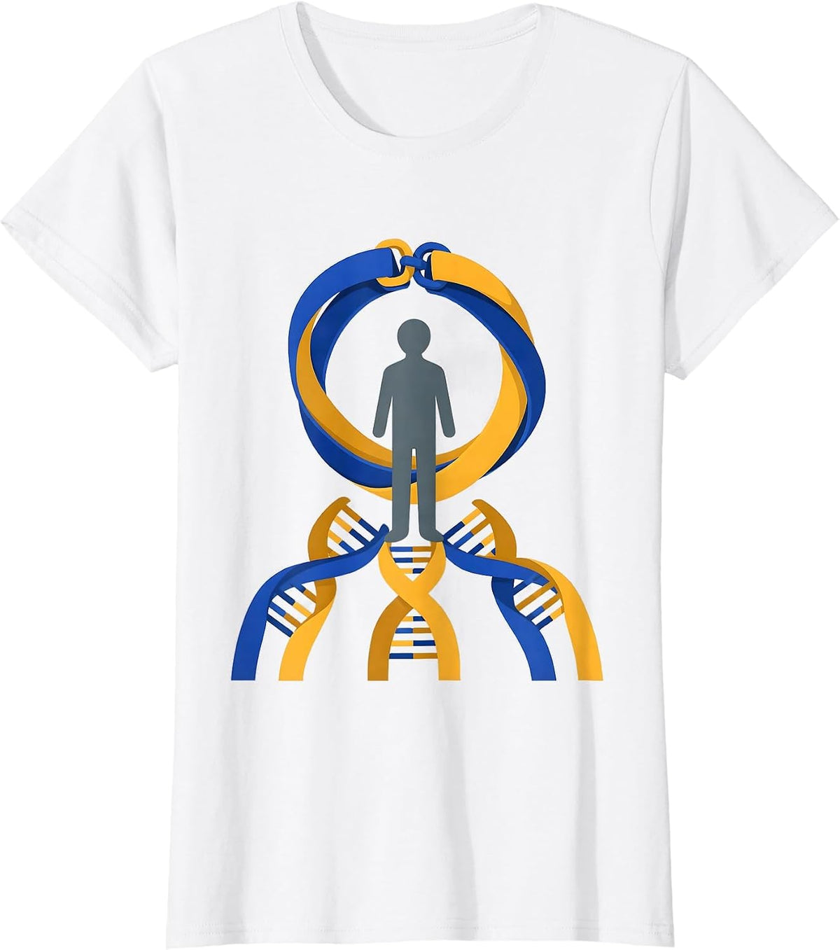 Women's Linked Wristbands Blue Yellow Down Syndrome Awareness T-Shirt - White