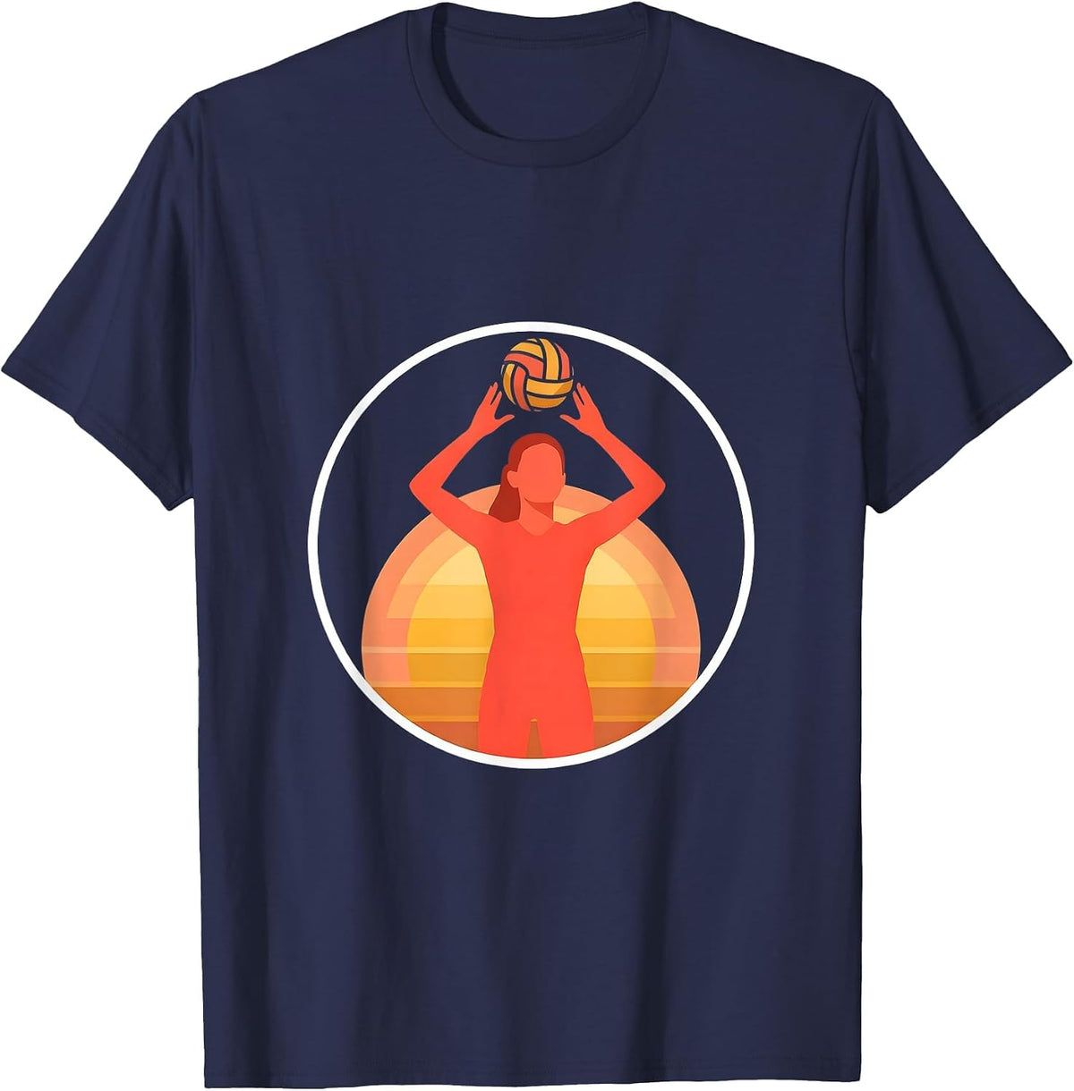 Volleyball Silhouette Sunset Setting Ball T-Shirt - Navy Blue