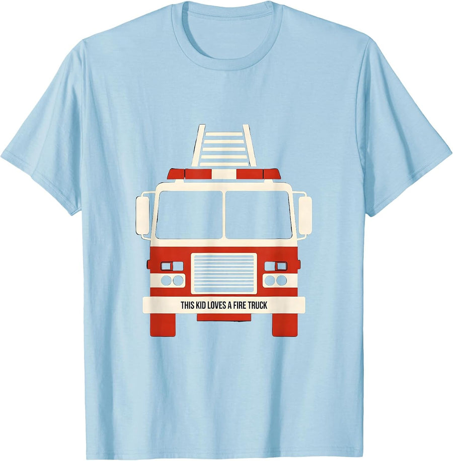 Men's This Kid Loves A Fire Truck Cute Toddler Boy Firefighter T-Shirt - Baby Blue