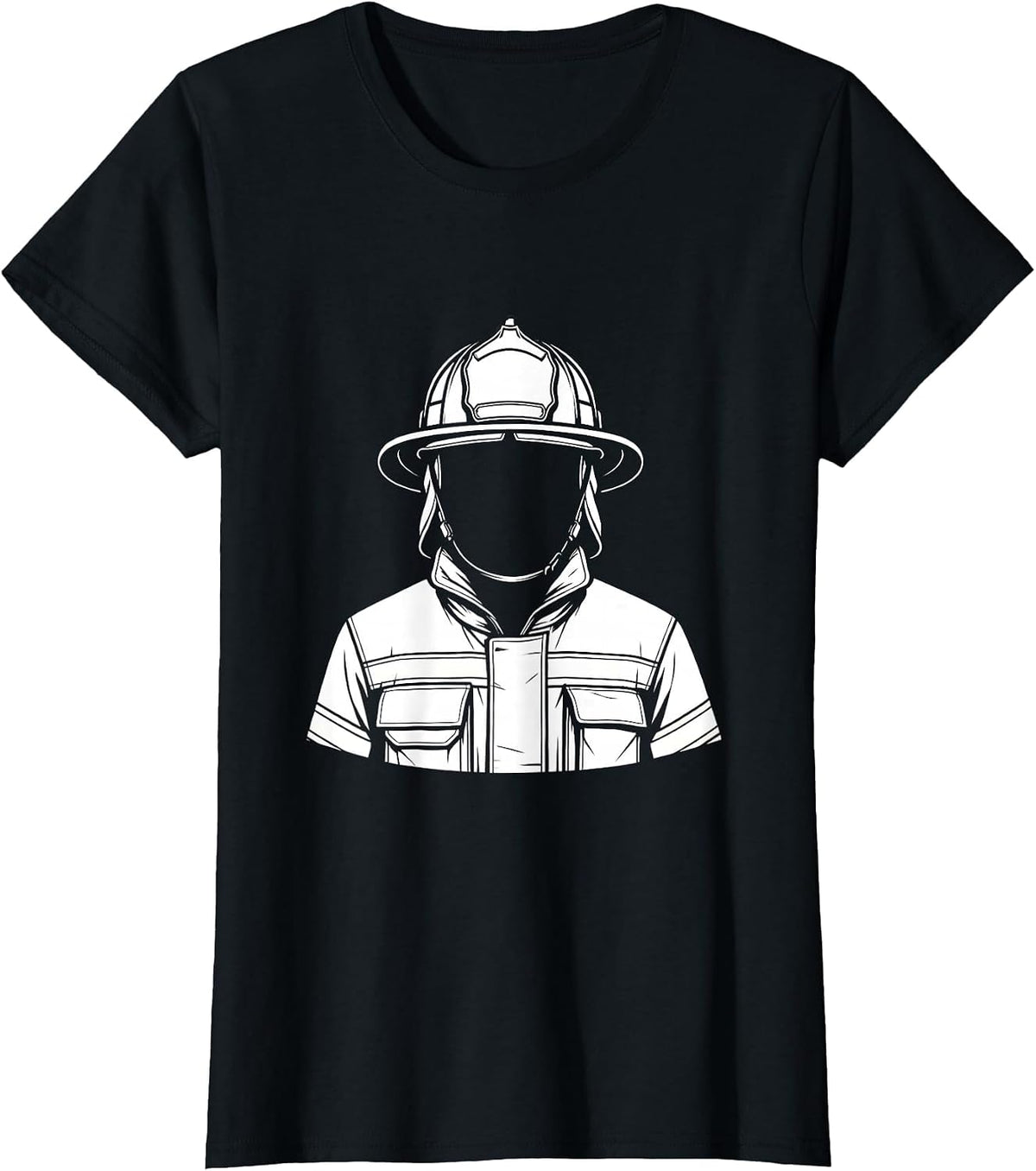 Firefighter Helmet and Turnout Jacket Illustration T-Shirt - Black