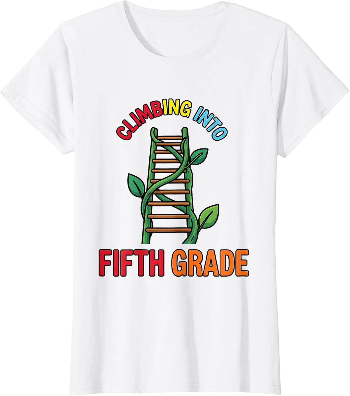Climbing Into Fifth Grade Colorful Grade Level Team Back T-Shirt - White