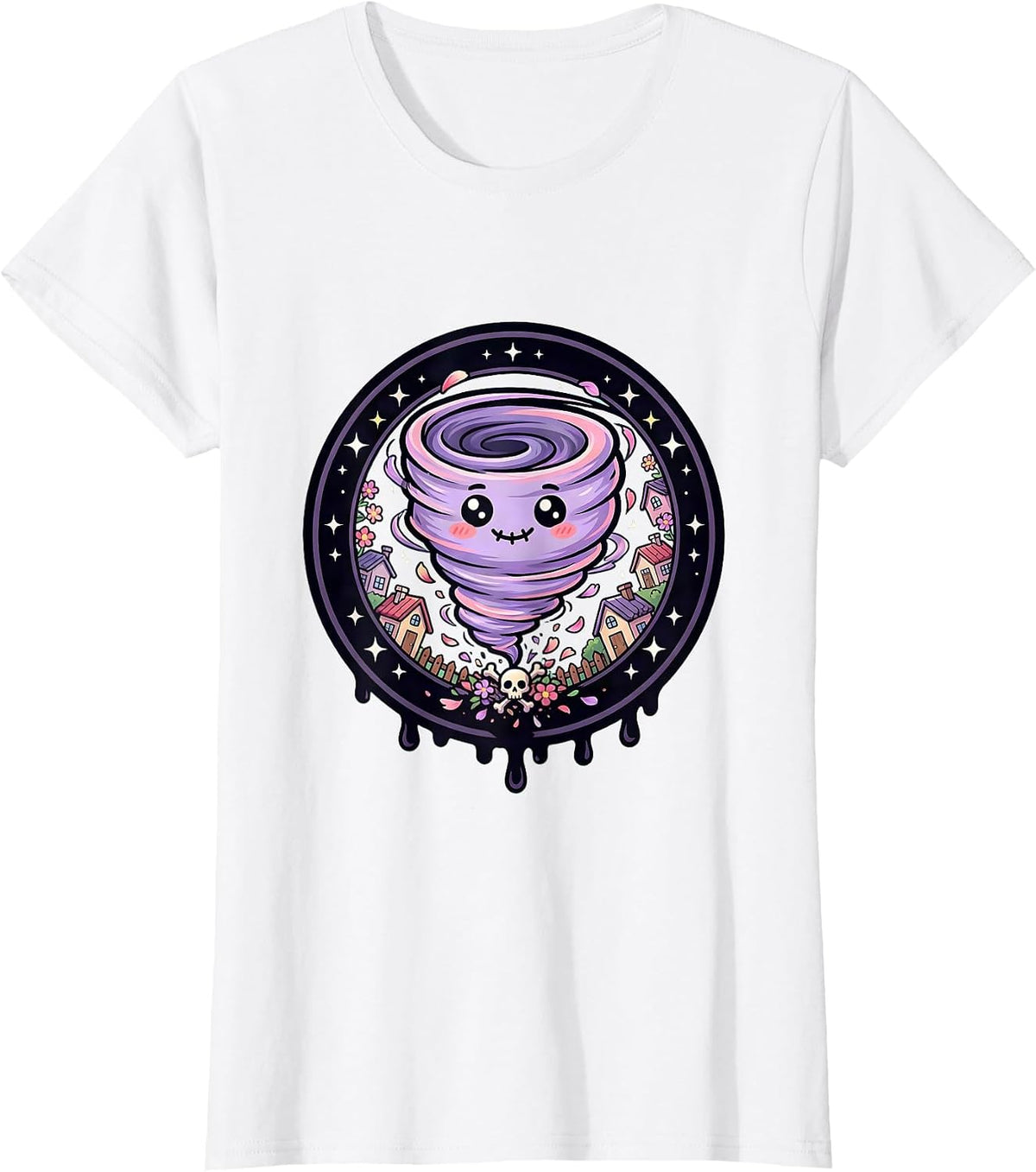 Women's Tornado Tearing Through Calm Town Graphic T-Shirt - White