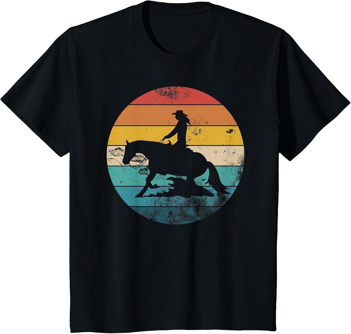 Western Rider Reining Quarter Horse Sliding Stop T-Shirt - Black