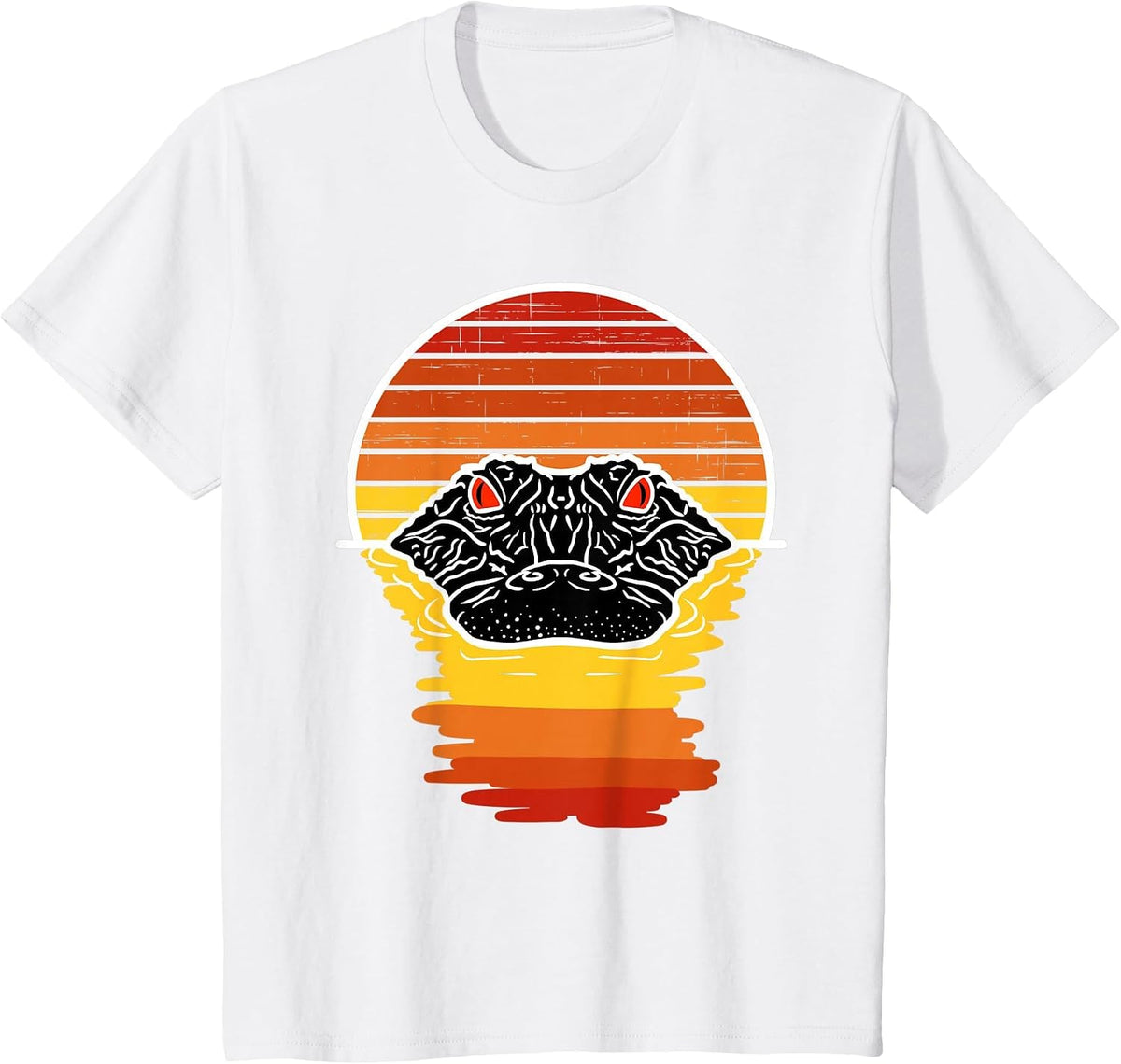 American Alligator with a Retro Sunset T-Shirt - White