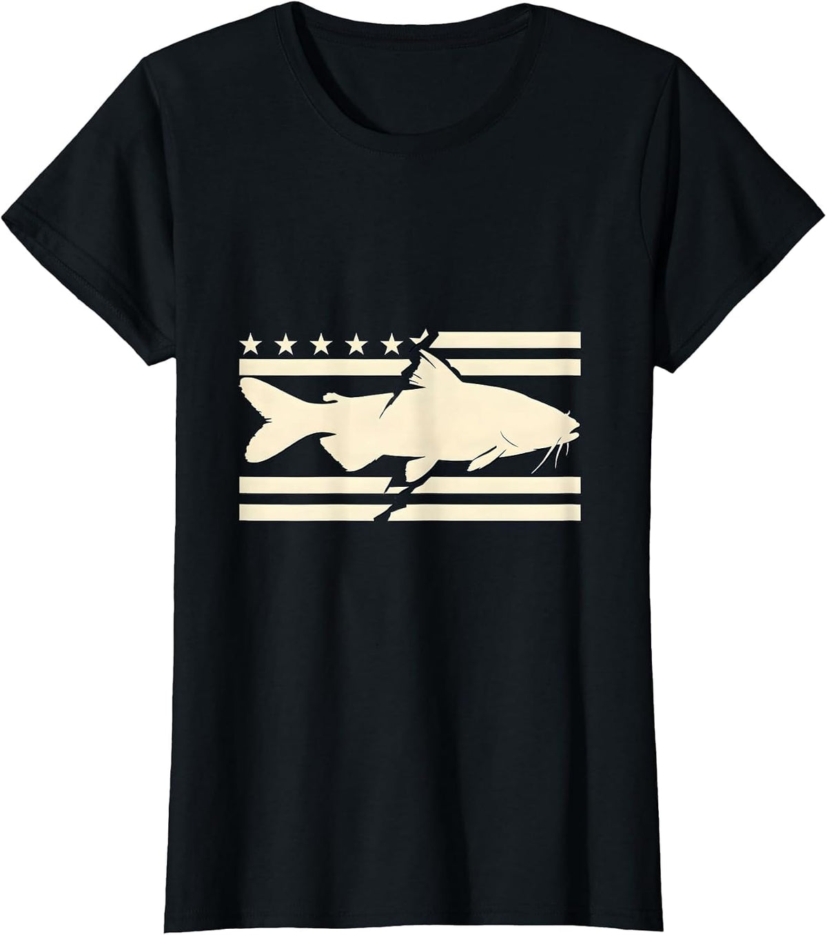 Broad Channel Catfish Silhouette Camo Fishing Humor T-Shirt - Black