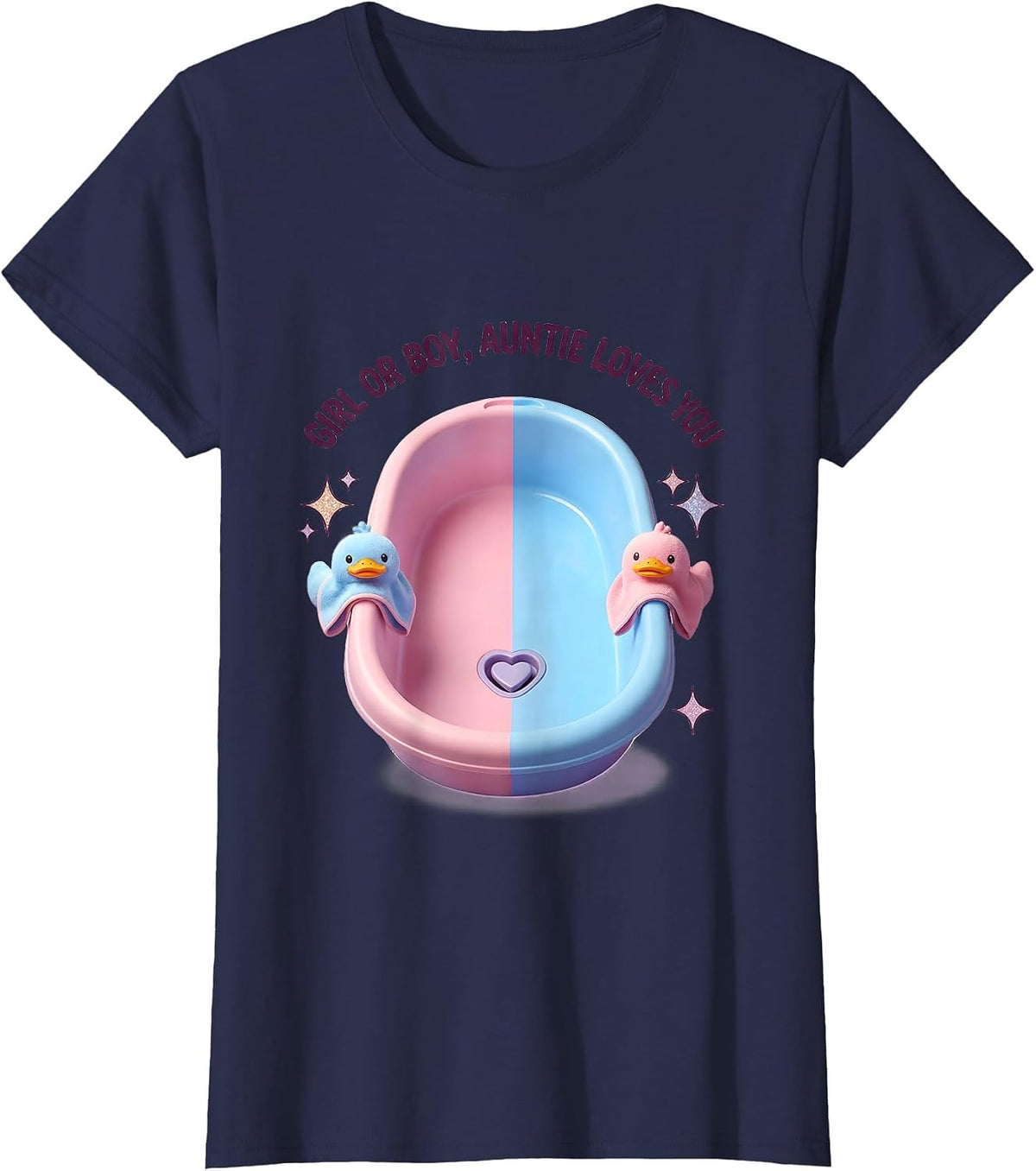 Women's Girl Or Boy, Auntie Loves You Cute Kawaii Gender Reveal Aunt T-Shirt - Navy Blue