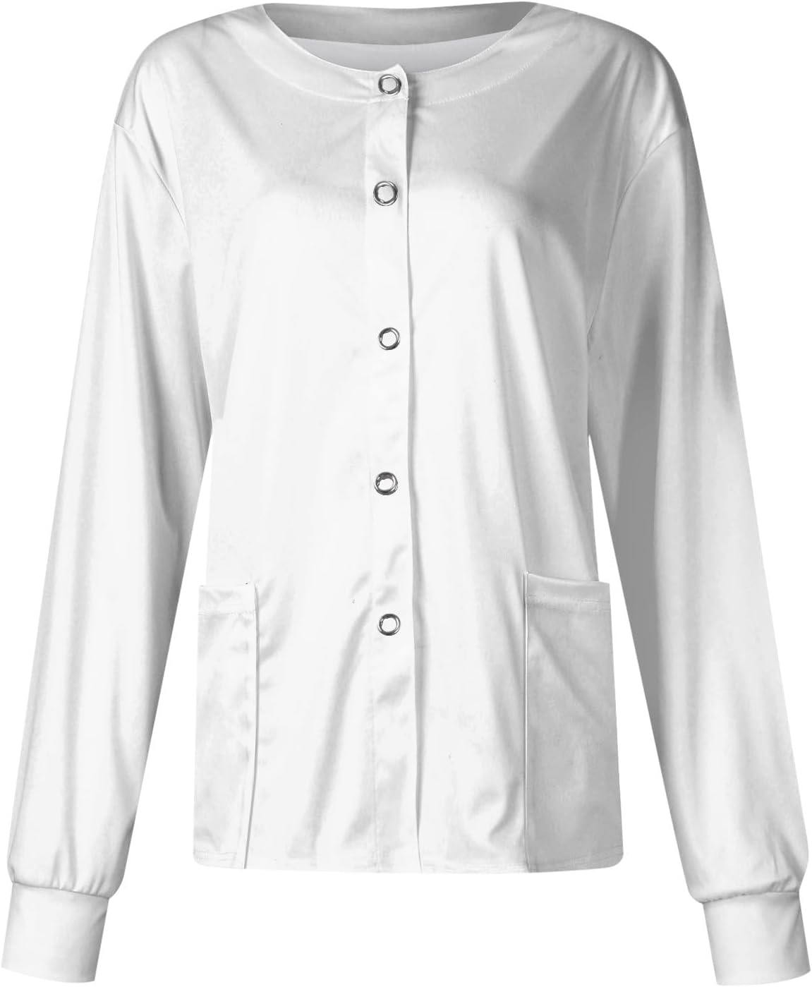 Scrub Jacket Printed Nurse Jackets Long Sleeve Button Down Plus Size Scrubs Medical Work Uniform with Pocket S-5XL - 01-white