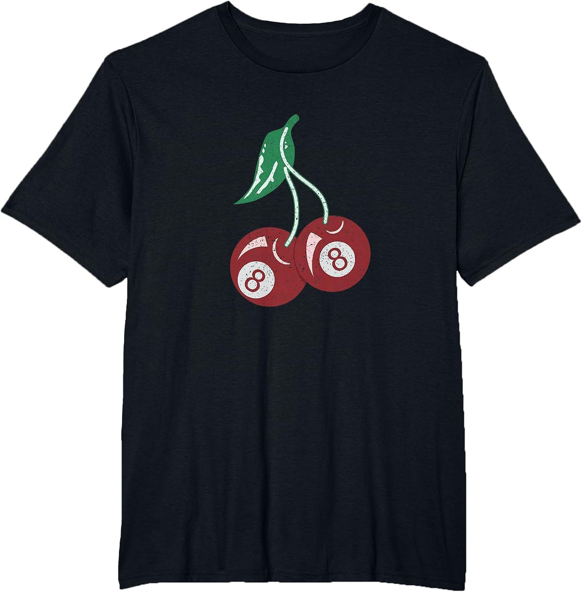 Vintage Cherry 8 Ball - Retro Billiard Distressed Cool Pool T-Shirt - Black
