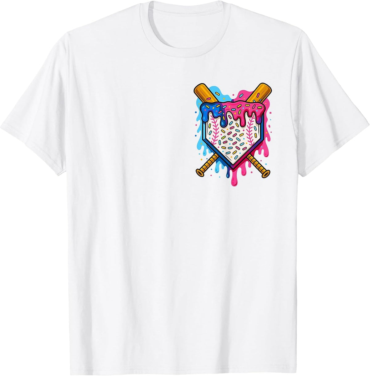 Baseball for Boys Ice Cream Drip Baseball T-Shirt - White