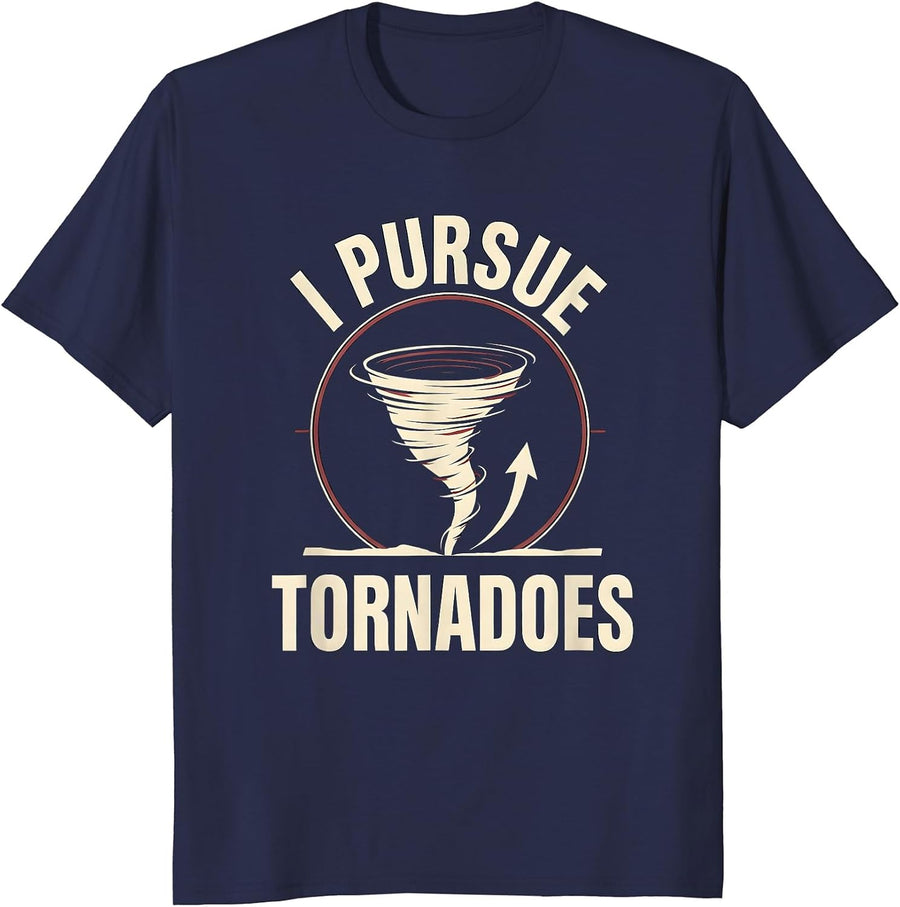 I Pursue Tornadoes Minimalist Storm Chaser Meteorologist T-Shirt - Navy Blue
