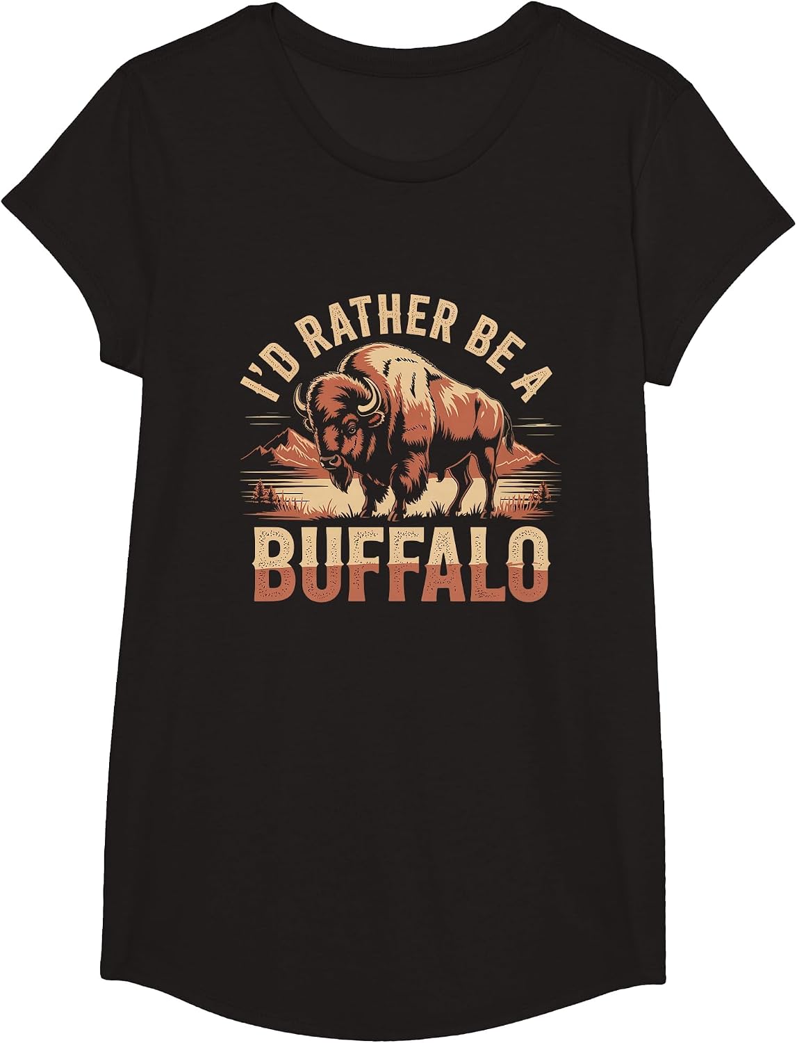 Id Rather Be A Buffalo T-Shirt - Girls Black