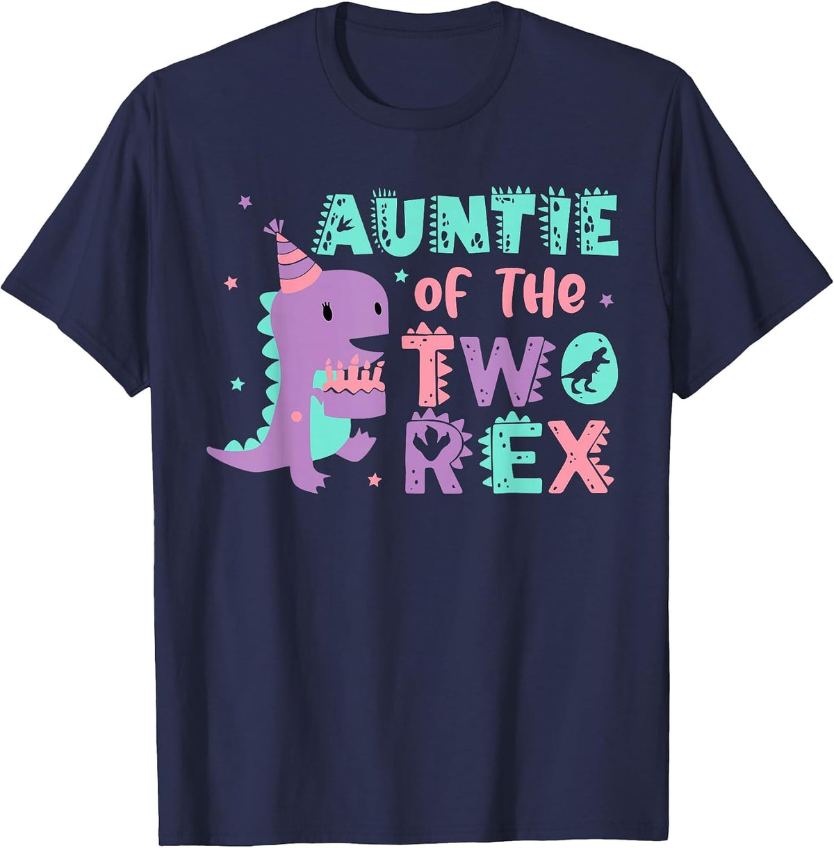 Auntie of the Two Rex Birthday Dinosaur Family Matching T-Shirt - Navy Blue