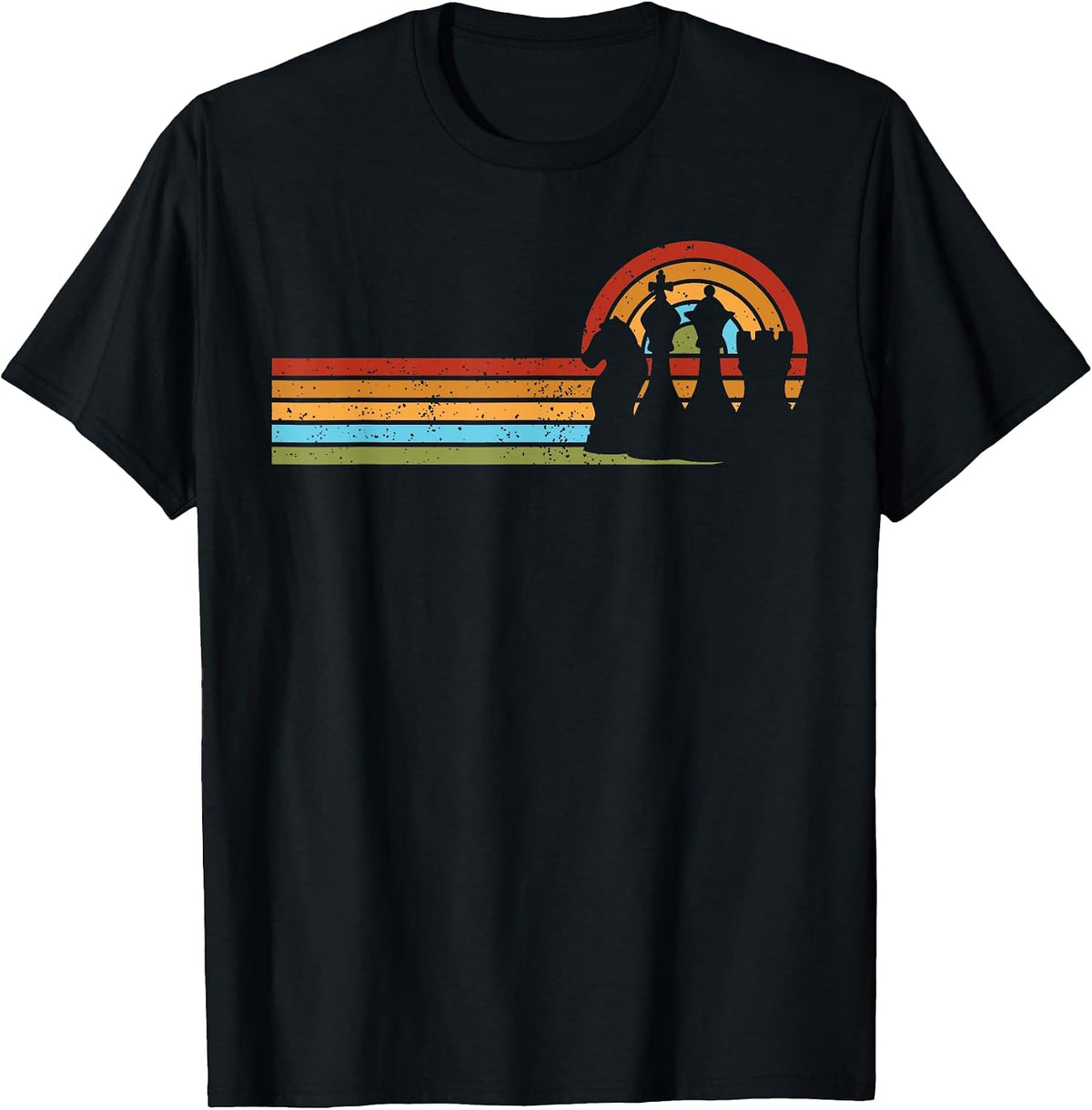 Vintage Chess Pieces Chess Player Retro Sunset T-Shirt, Men, Black, Small - As Pictured
