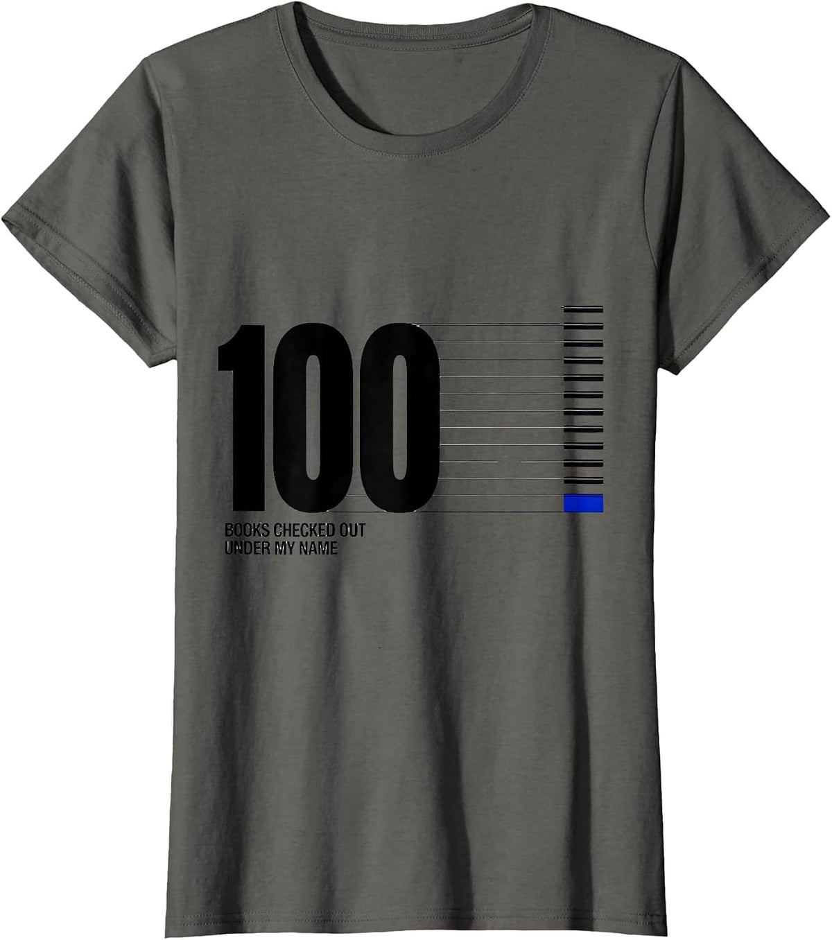 Women's 100 Books Checked Out Under My Name Reading Teacher 100th T-Shirt - Asphalt Grey