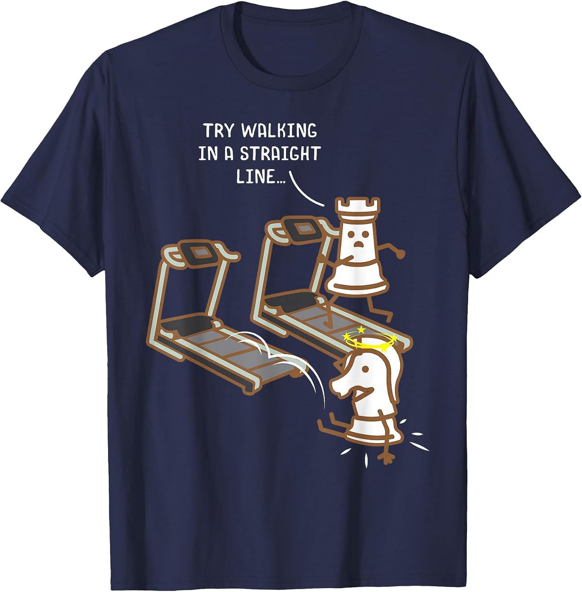 Chess Pieces on the Treadmill Funny Chess Fitness T-Shirt - Navy Blue