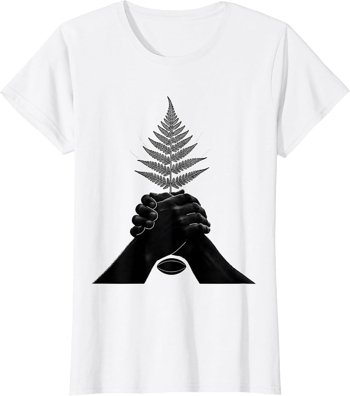 Women's Clasped Hands Fern Rugby Fan Kiwi Pride T-Shirt - White
