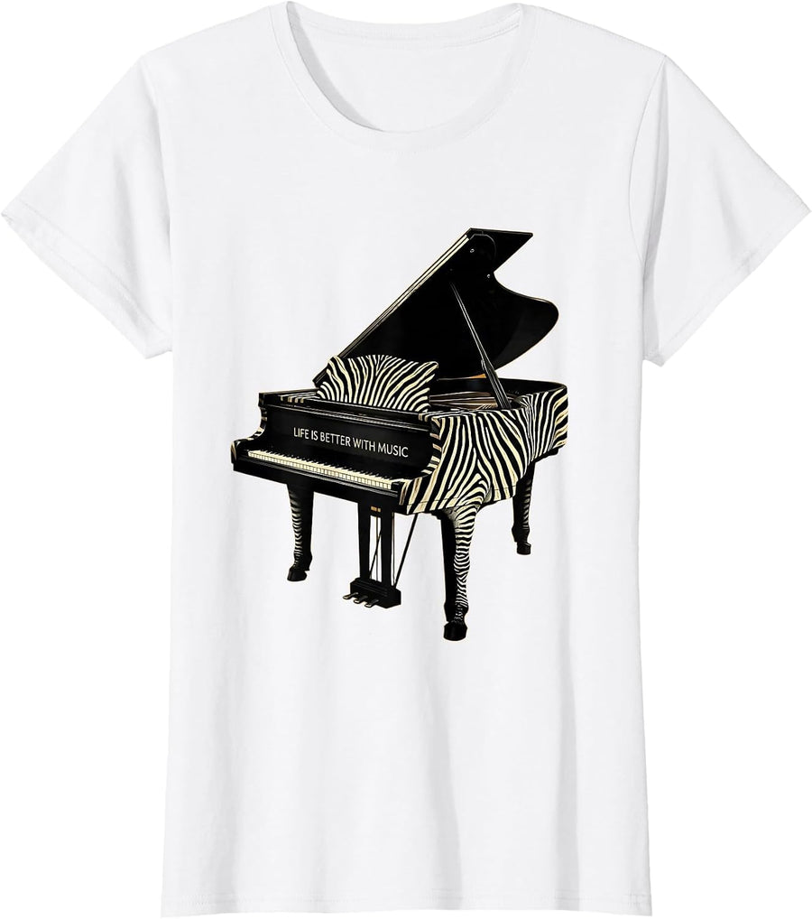 Women's Life Is Better With Music Teacher Design T-Shirt - White