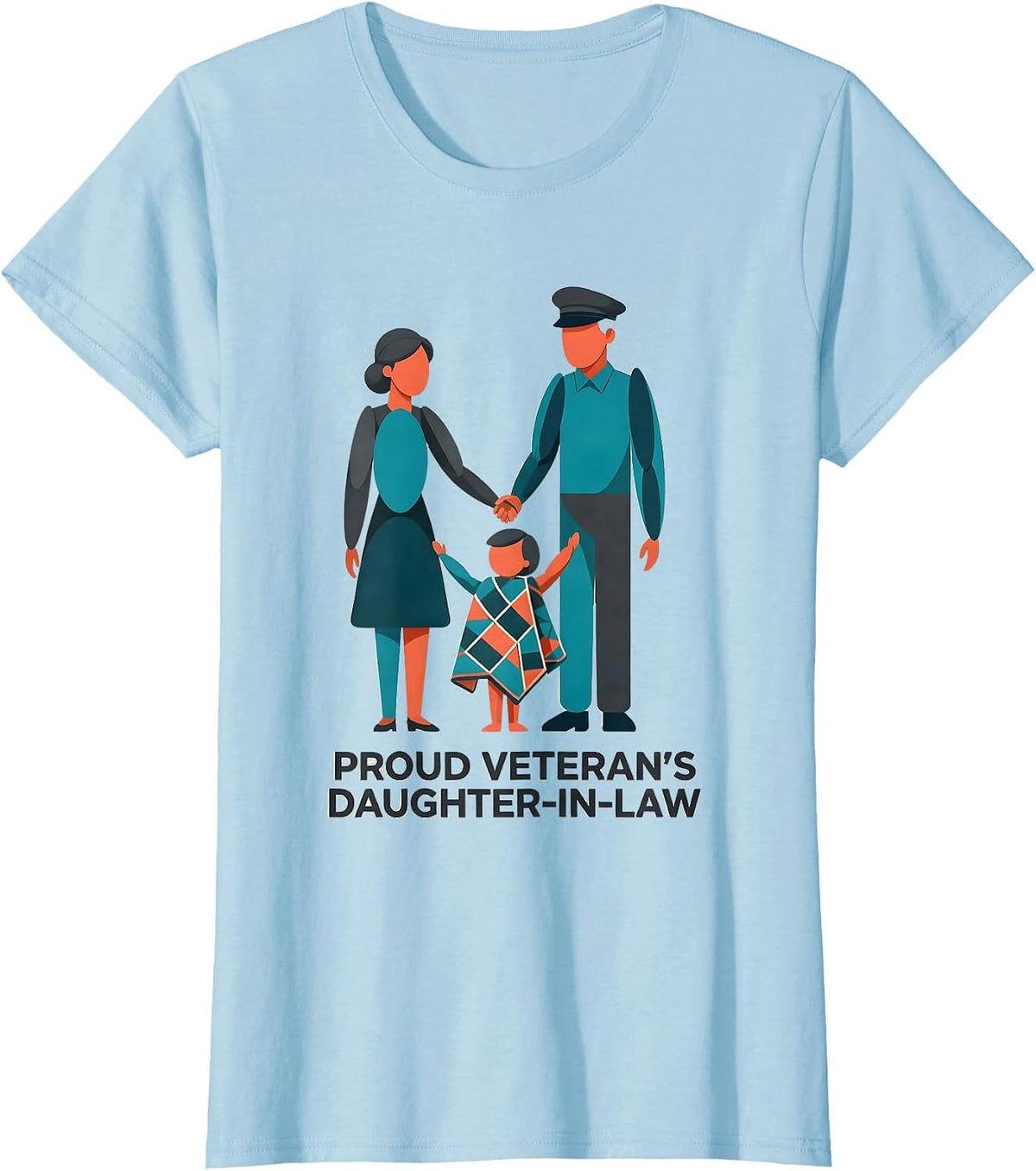 Women's Proud Veteran's Daughter-In-Law Sentimental Patriotic Pride T-Shirt - Baby Blue