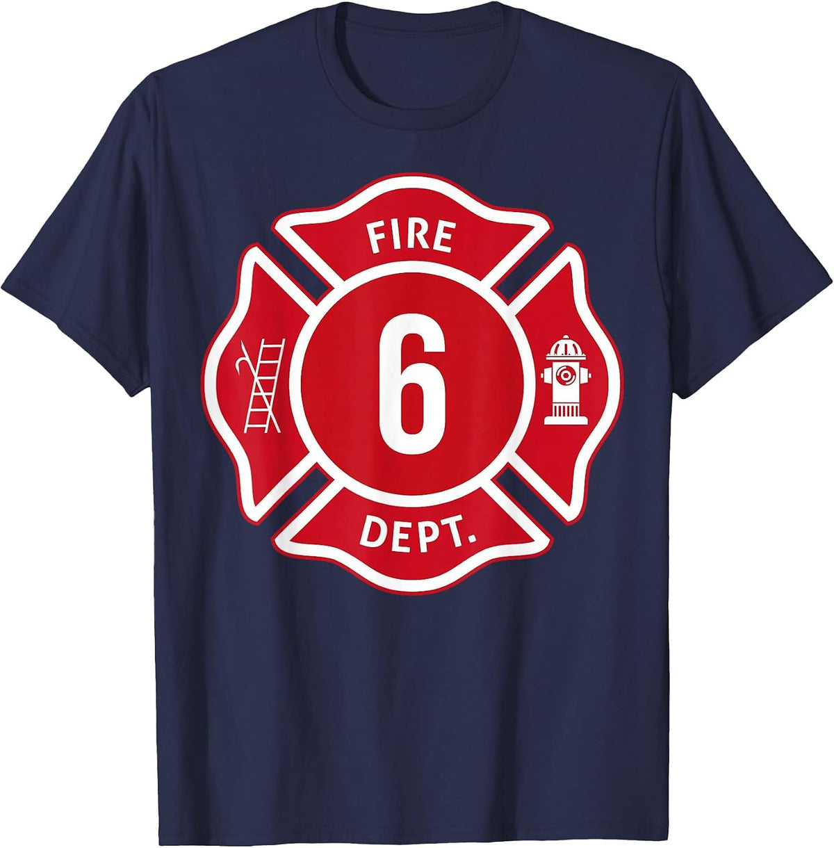 Kids Fire Truck 6th Birthday Boy Firefighter 6 Year Old T-Shirt - Navy Blue