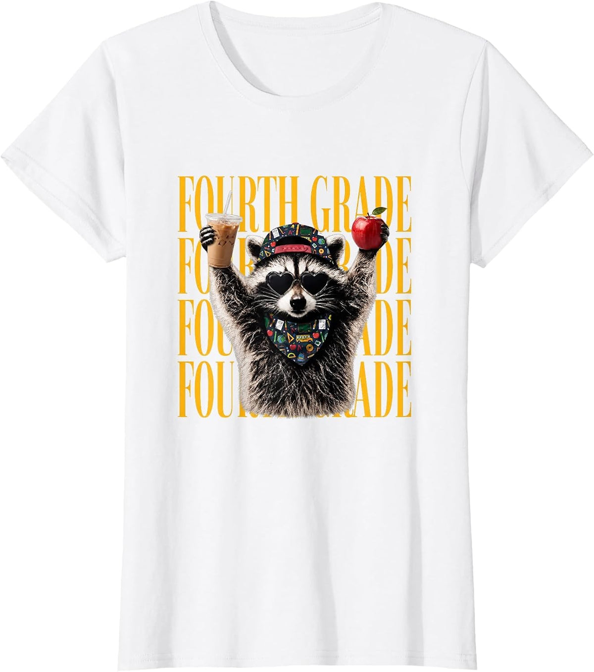 Fourth Grade Raccoon Teacher Back to School T-Shirt - White