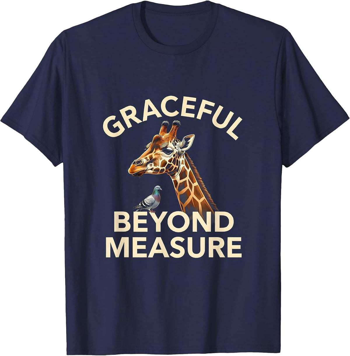 Graceful Beyond Measure Giraffe Design T-Shirt - Navy Blue
