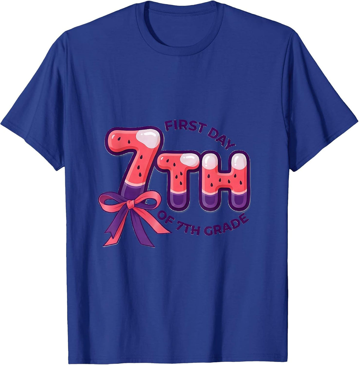 Men's First Day Of 7th Grade Coquette Bow Back To School T-Shirt - Royal Blue