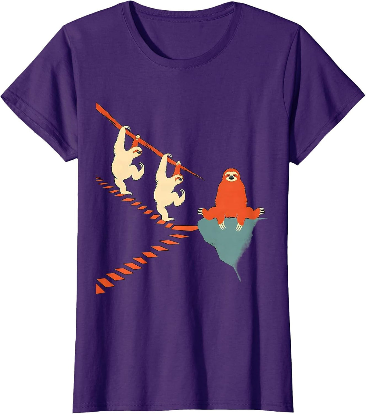 Women's Hooked Sloth Switchback Hiker Trail Humor T-Shirt - Purple