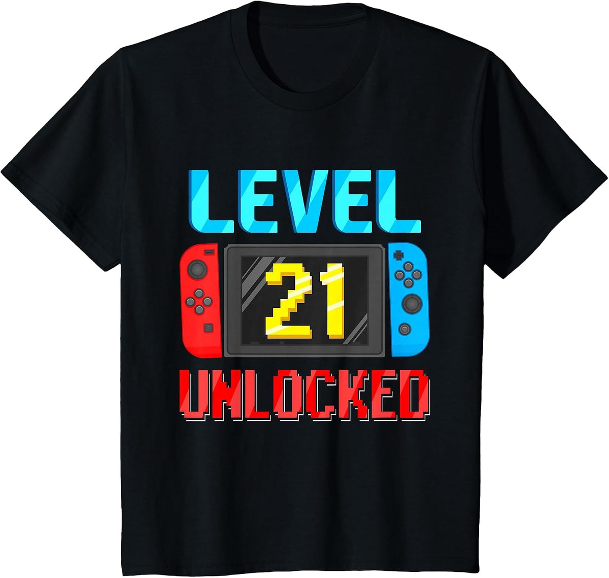 Level 21 Unlocked Birthday Video Gamer 21st Birthday Party T-Shirt - Black