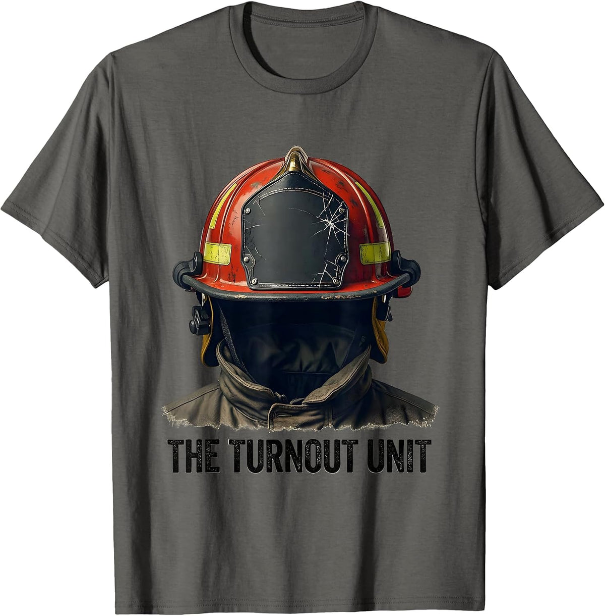 Men's THE TURNOUT UNIT Distressed Firefighter Humor Gift T-Shirt - Asphalt Grey