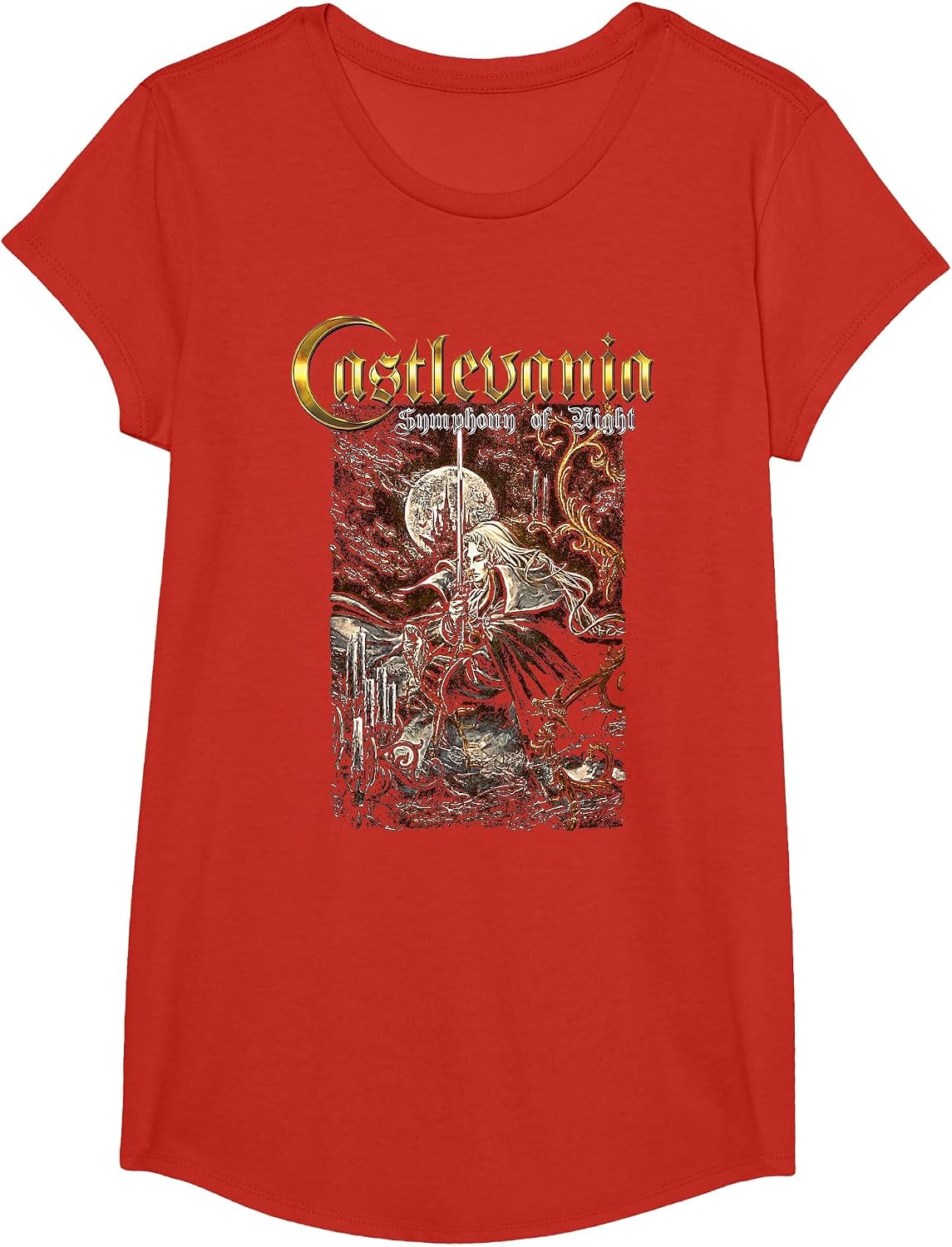 Castlevania Symphony Box Art Gothic Moon Night Retro Gamer T-Shirt - Girls Red