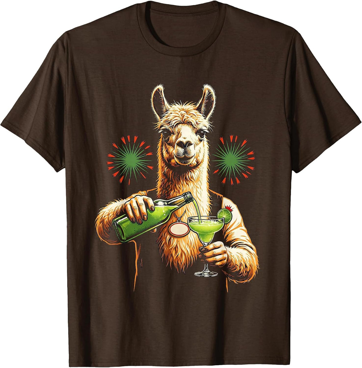 Llama Bartender Fiesta Humor Party Animal Lover T-Shirt - Brown