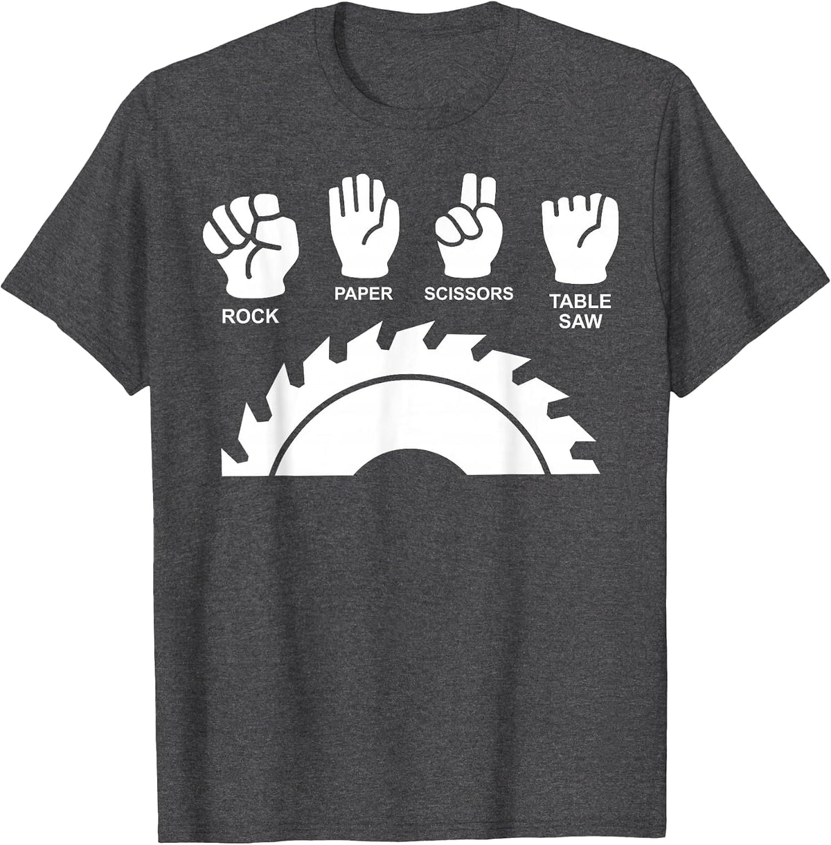 Woodworking Novelty Carpenter Rock Paper Scissor Table Saw T-Shirt - Dark Heather Grey