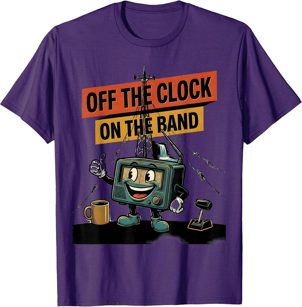Men's Off The Clock On The Band Retro Ham Radio Operator Humor T-Shirt - Purple