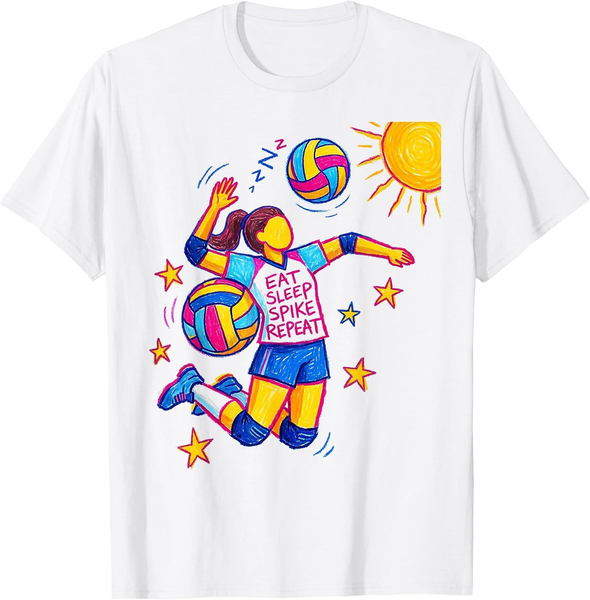 Men's Eat Sleep Spike Repeat Volleyball Design T-Shirt - White