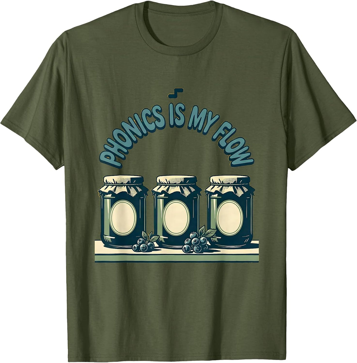 Phonics Is My Flow Funny Reading Teacher Literacy Humor T-Shirt - Olive Green