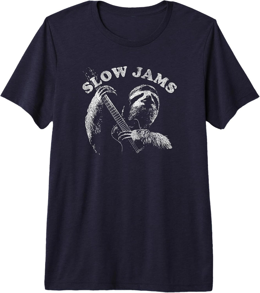 Trendy Slow Jams Sloth Playing Guitar Premium Tri-Blend T-Shirt - Navy Blue