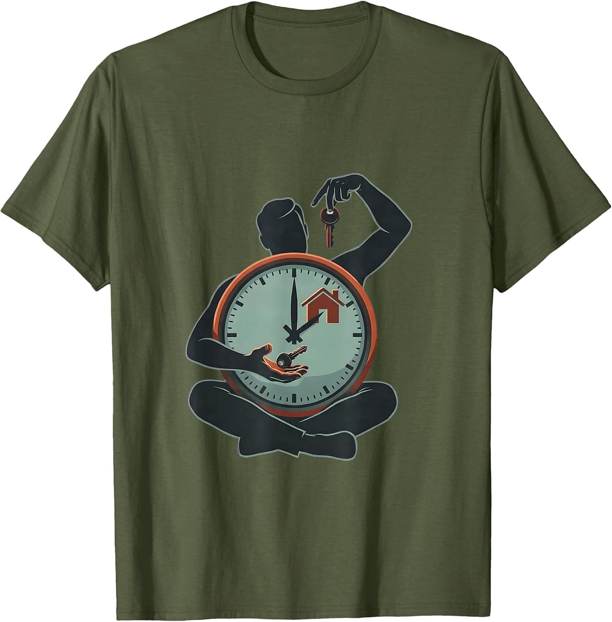Seated Realtor Clock Agent Humor Gift T-Shirt - Olive Green