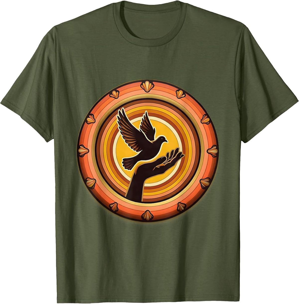 Live Free Hand Releasing Dove Into Open Sky T-Shirt - Olive Green