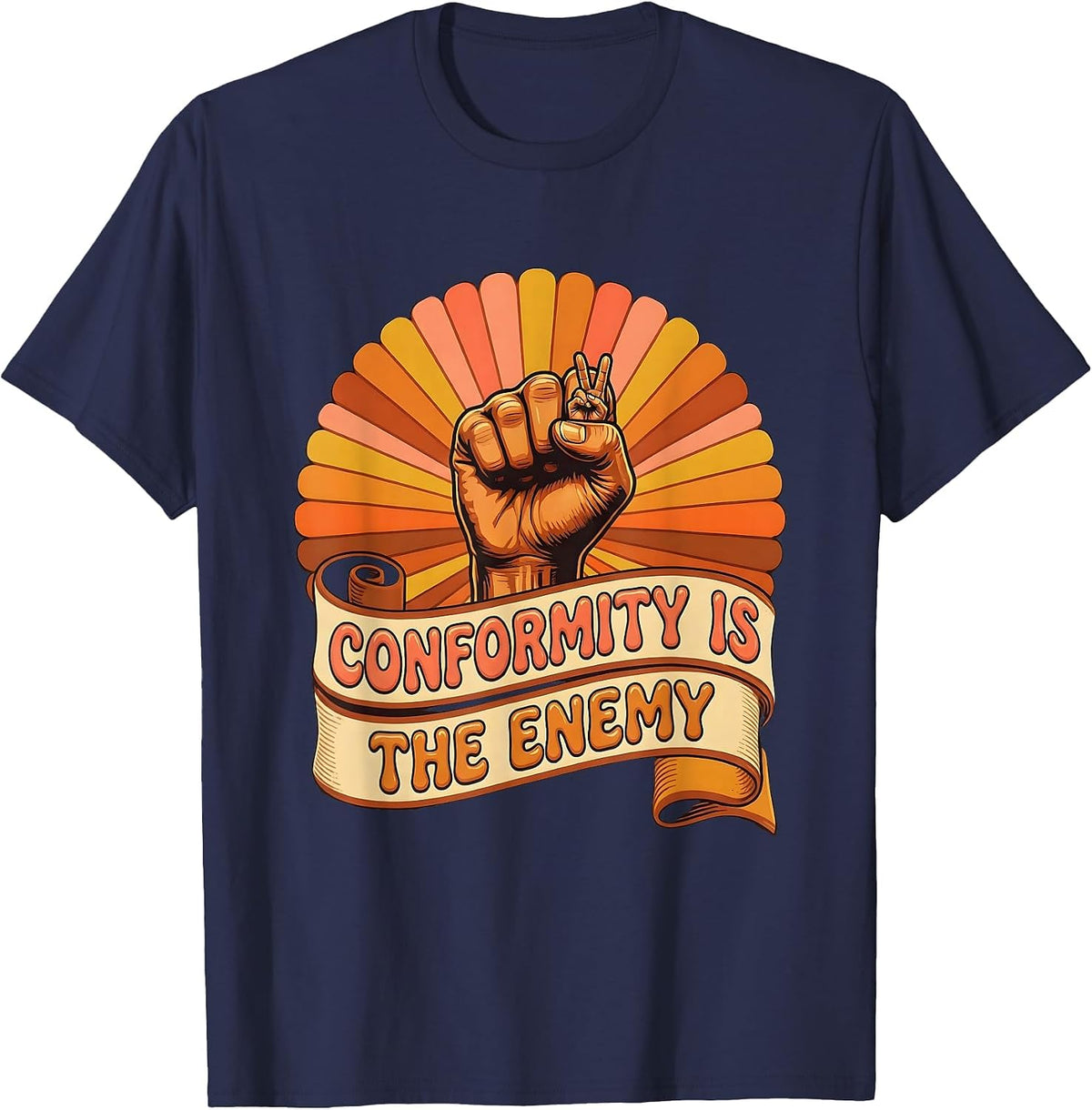 Conformity Is The Enemy Punk Rebellion Design T-Shirt - Navy Blue