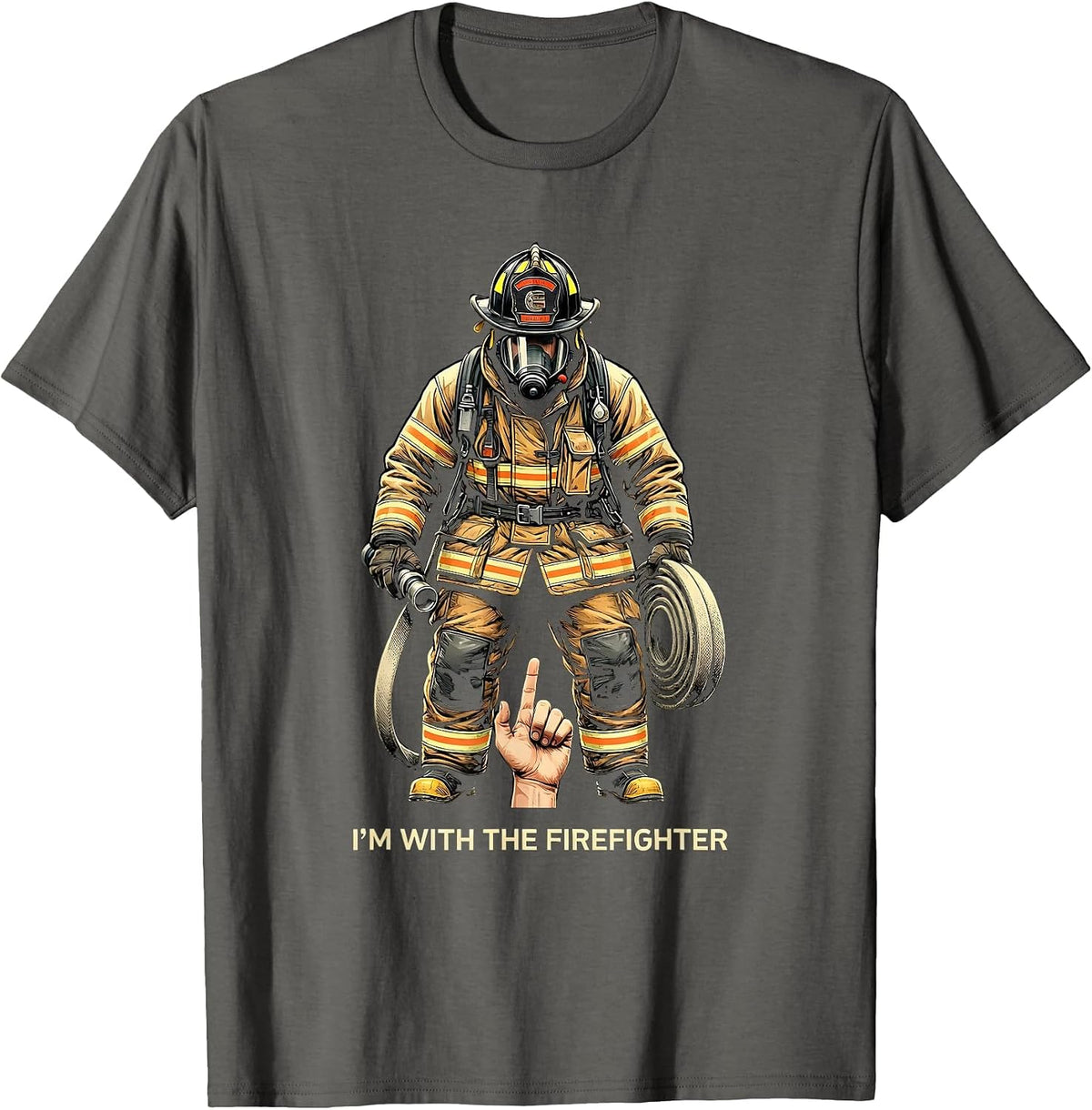 I'm With The Firefighter Funny Halloween Matching Costume T-Shirt - Asphalt Grey