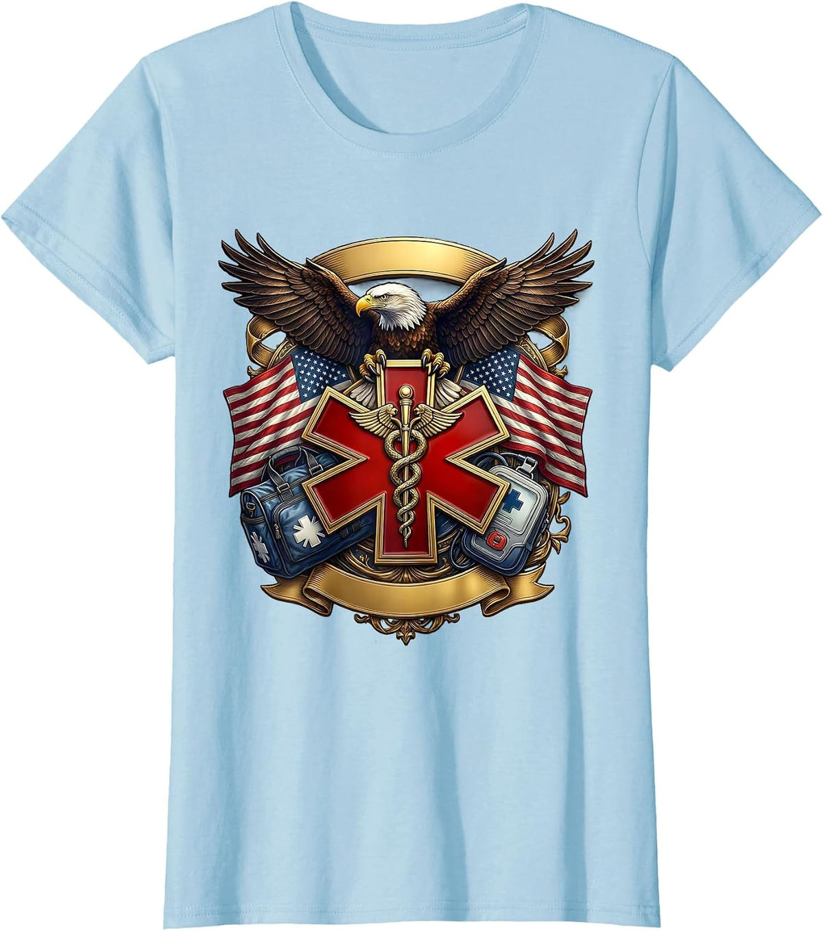 EMT Paramedic Night Run Graphic Design T-Shirt - Baby Blue